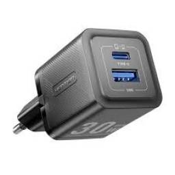 Cargador Vention FEQW0-EU 30W 2 puertos USB A y USB C Negro